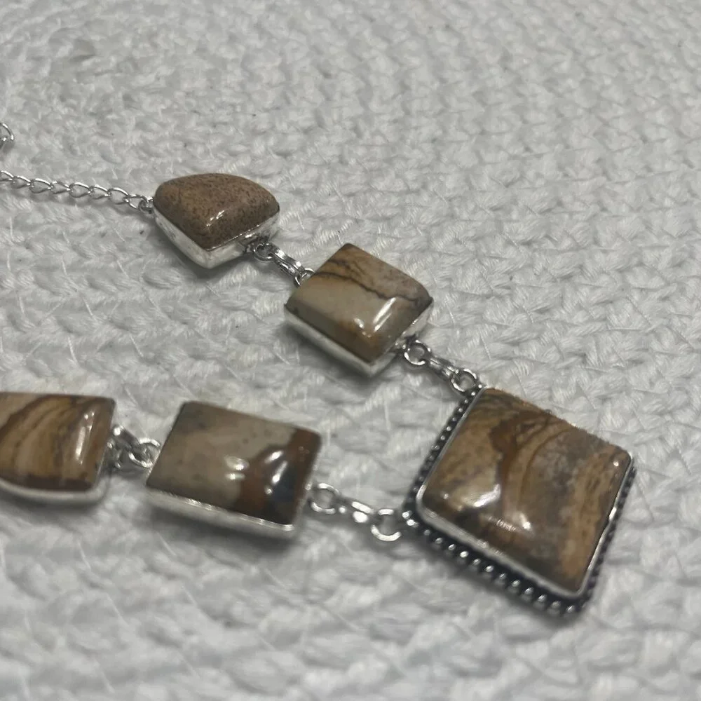 Natural PICTURE JASPER Handmade Sterling 925 Necklace Size 19" #66E - Picture 3 of 3